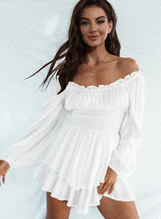 Outfit Flow - Off Shoulder Smocked Waist Romper