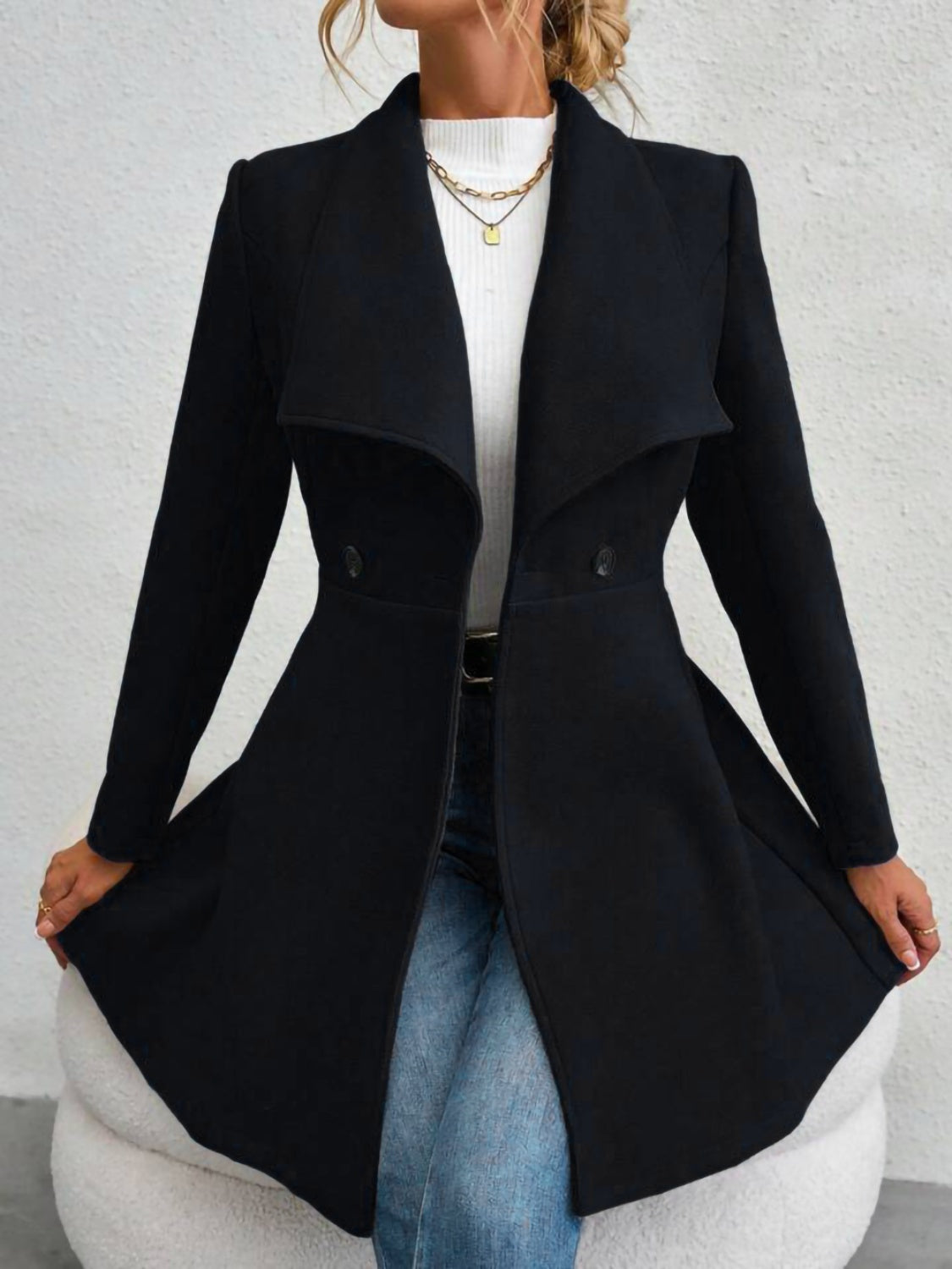 Outfit Flow - Collared Neck Button Up Long Sleeve Coat