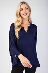 Outfit Flow - Celeste Full Size Notched Three-Quarter Sleeve Blouse