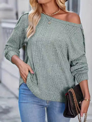 Boat Neck Ribbed Knit T-Shirt Light Green OutfitFlow