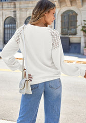 Outfit Flow - Lace Detail Round Neck Lantern Sleeve Top