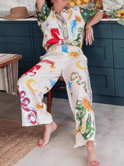 Printed Half Sleeve Shirt and Pants Set OutfitFlow