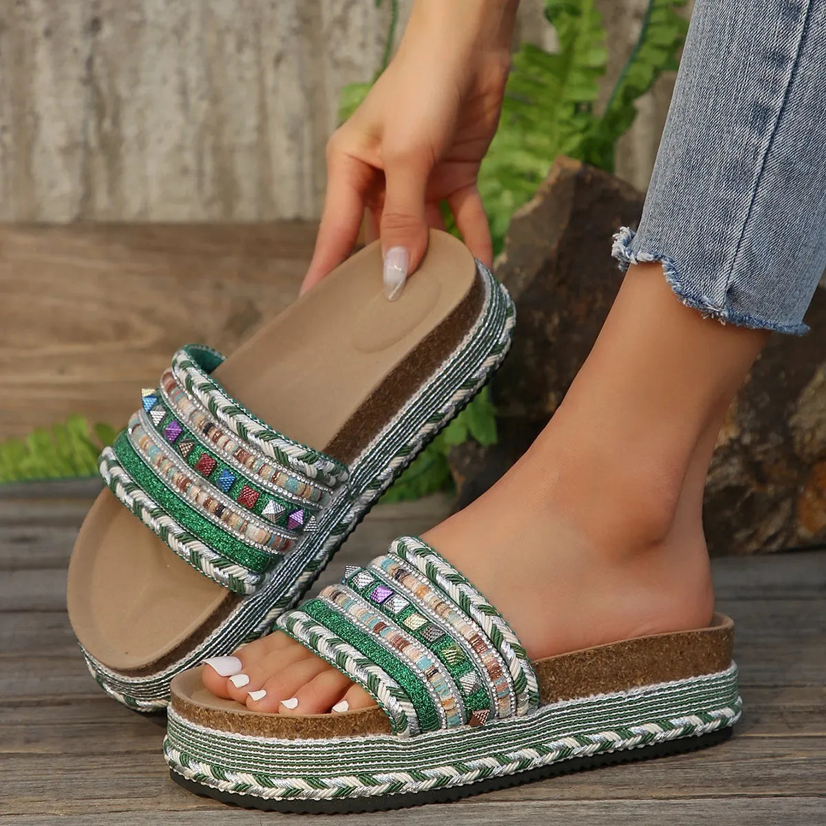 Open Toe Platform Sandals Green OutfitFlow