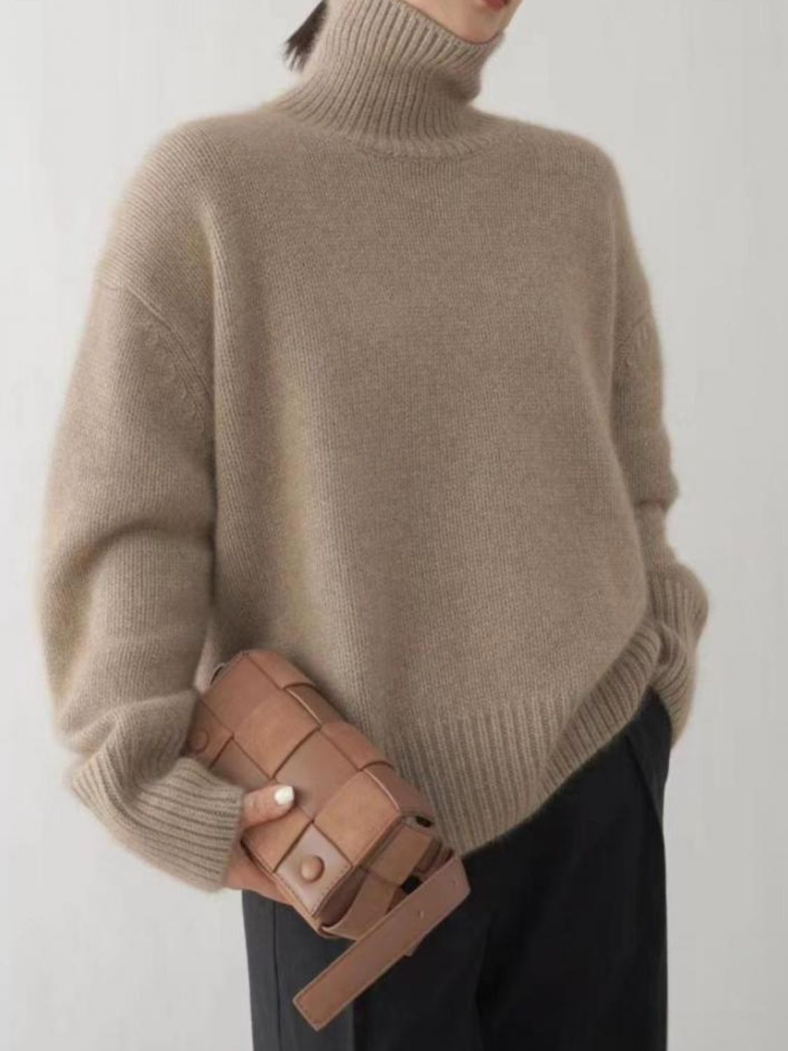 Outfit Flow - Turtleneck Dropped Shoulder Long Sleeve Sweater