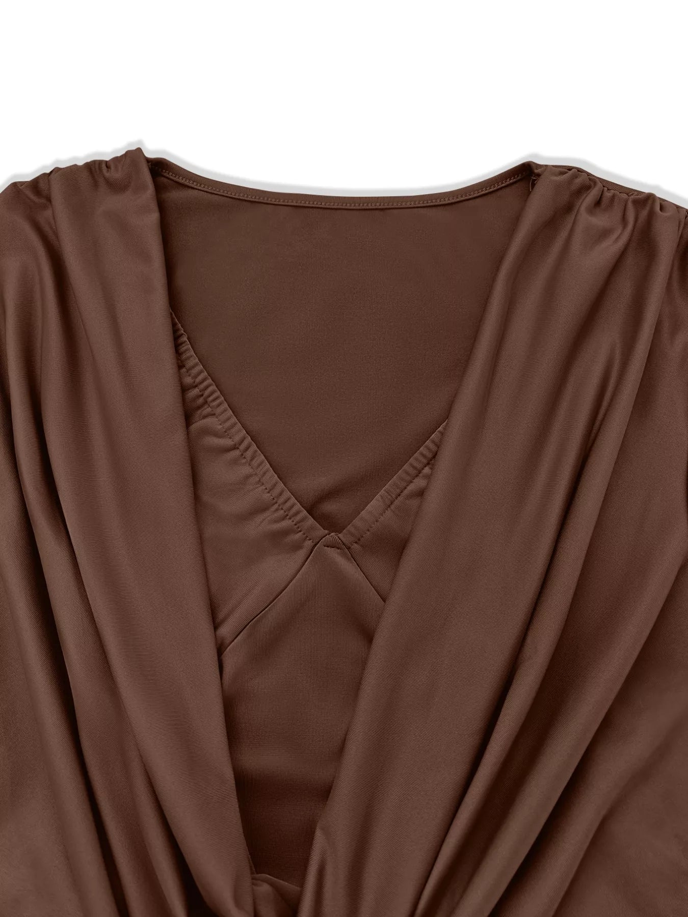 Draped V-Neck Long Sleeve Bodycon Mini Dress OutfitFlow