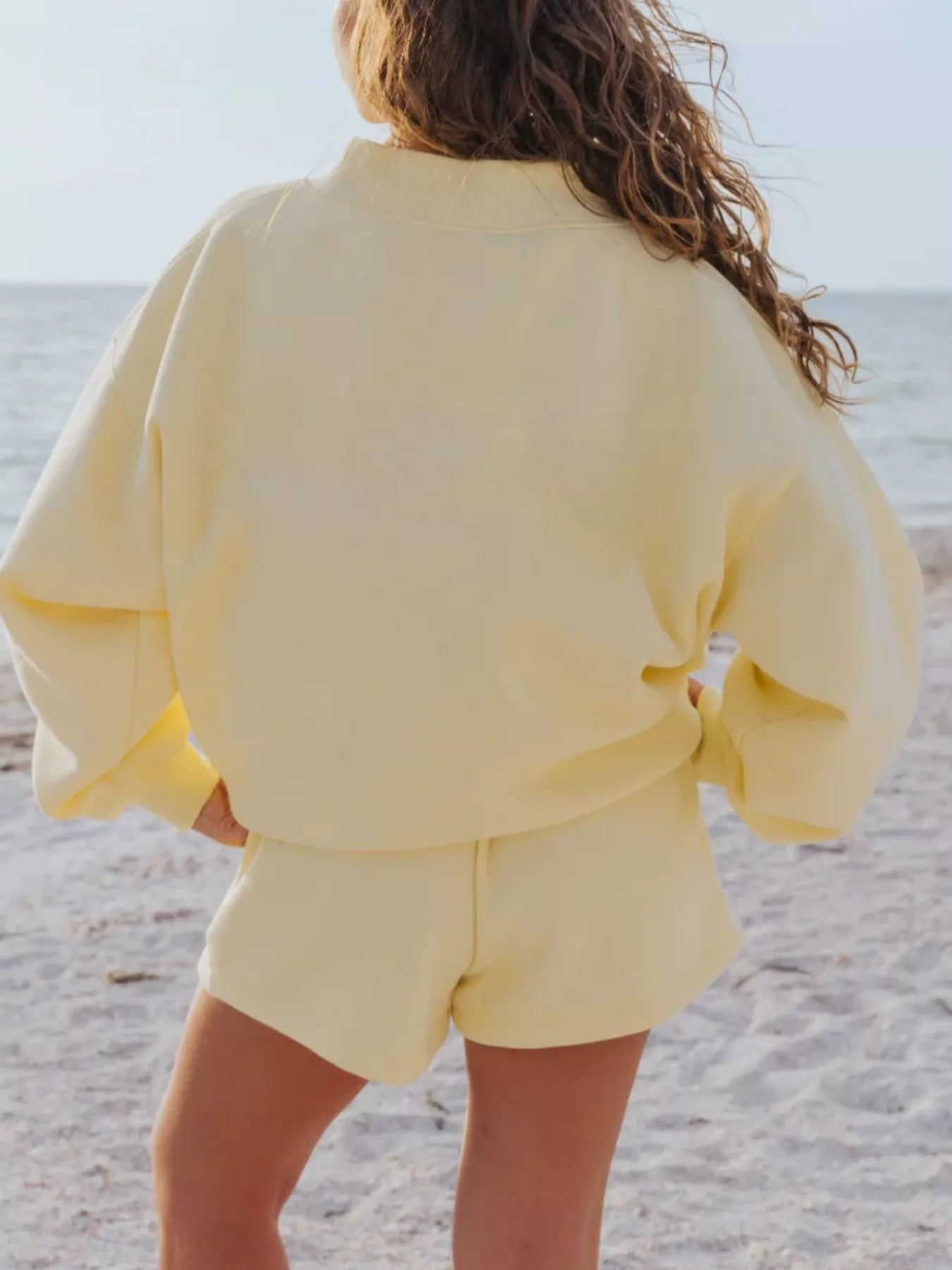 Relaxed Fit Round Neck Sweatshirt and Shorts Set OutfitFlow