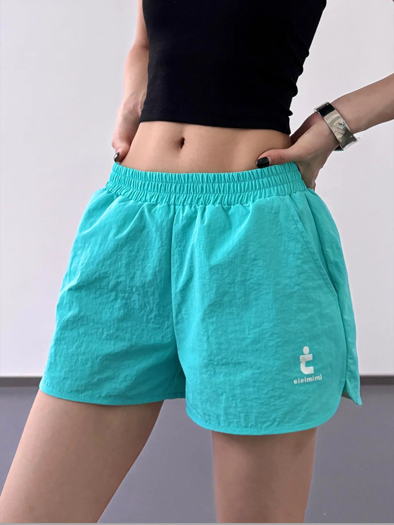 Elastic Waist Cotton Linen Shorts Sky Blue OutfitFlow