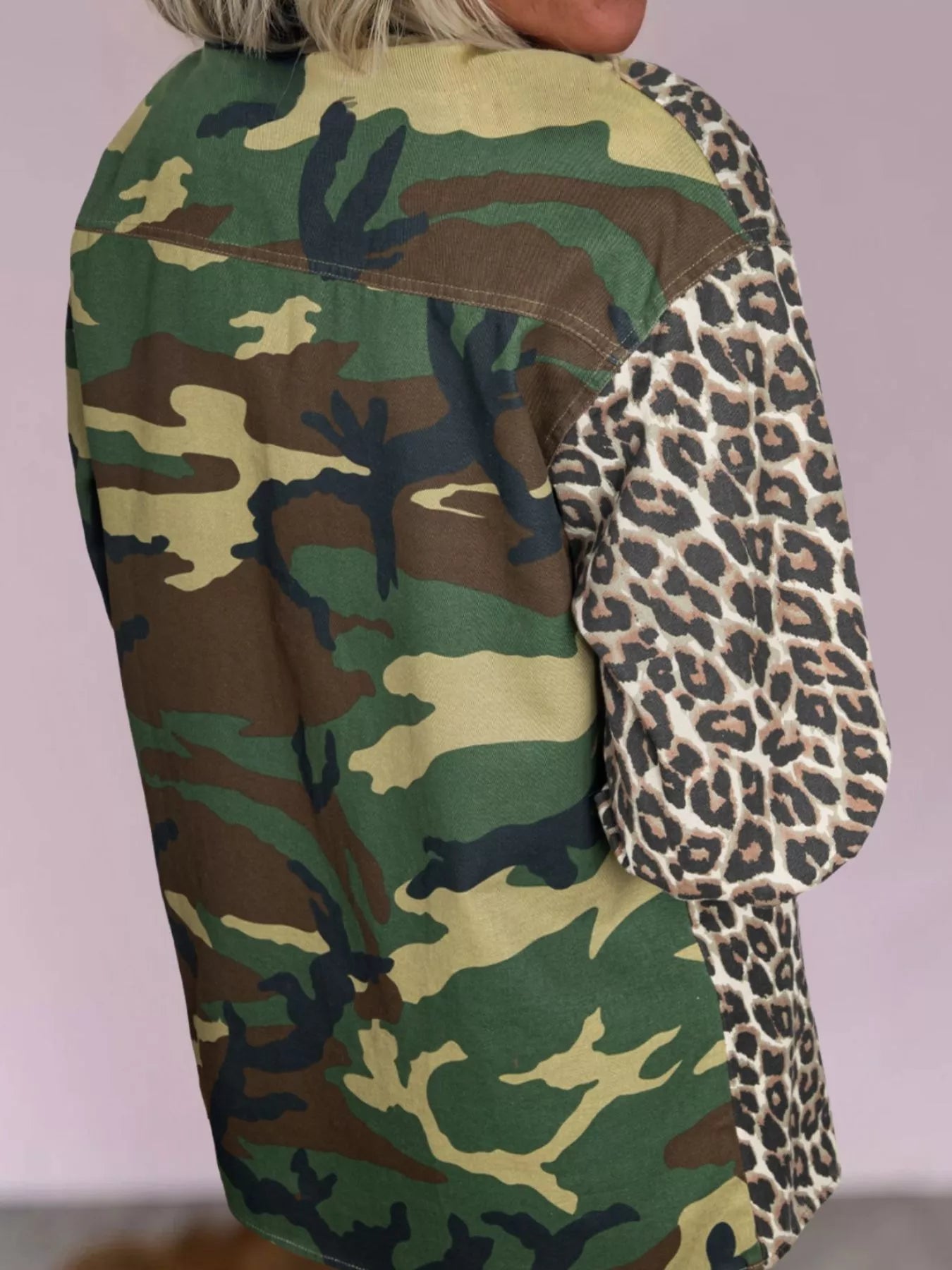 Camouflage Leopard Print Mixed Pattern Oversized Jacket Trendsi