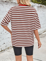 Outfit Flow - Lovelet Striped Round Neck Half Sleeve T-Shirt