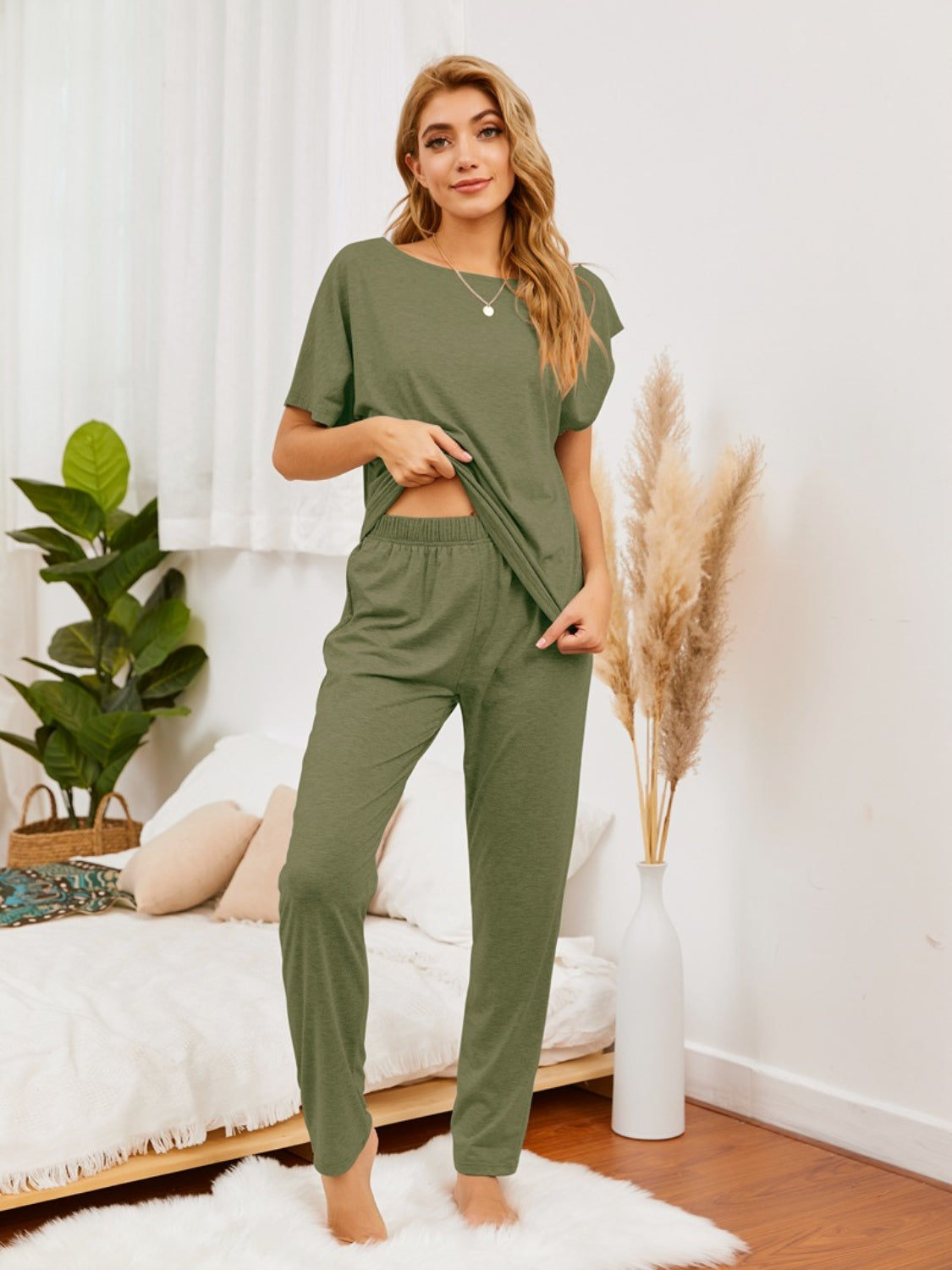 Outfit Flow - Boat Neck Top and Pants Lounge Set