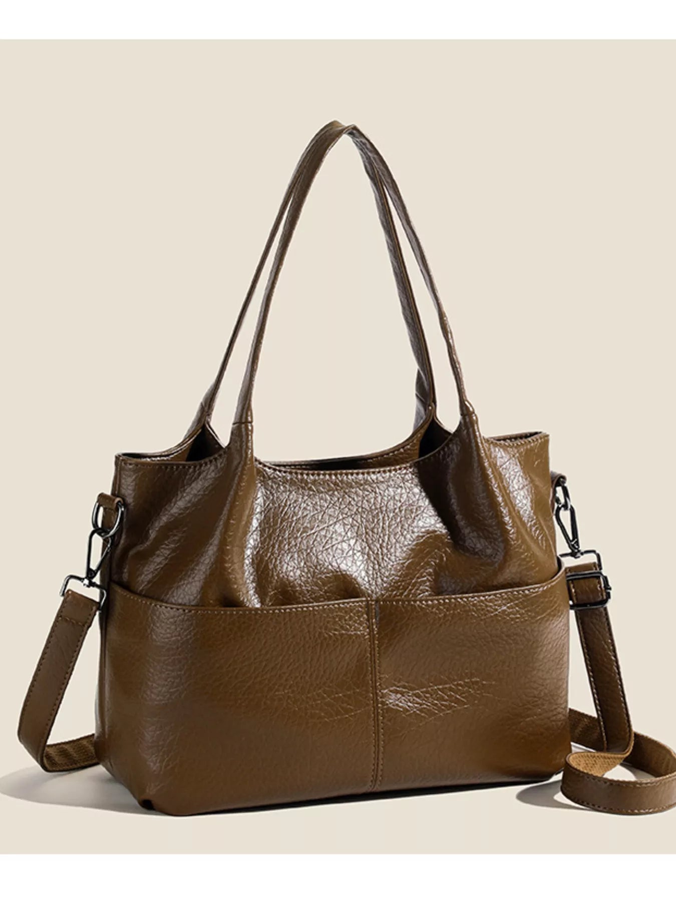 PU Leather Adjustable Strap Handbag OutfitFlow