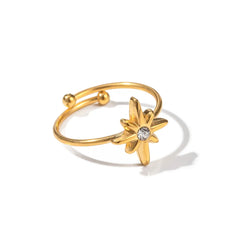 Stainless Steel Inlaid Rhinestone Ring Gold One Size OutfitFlow