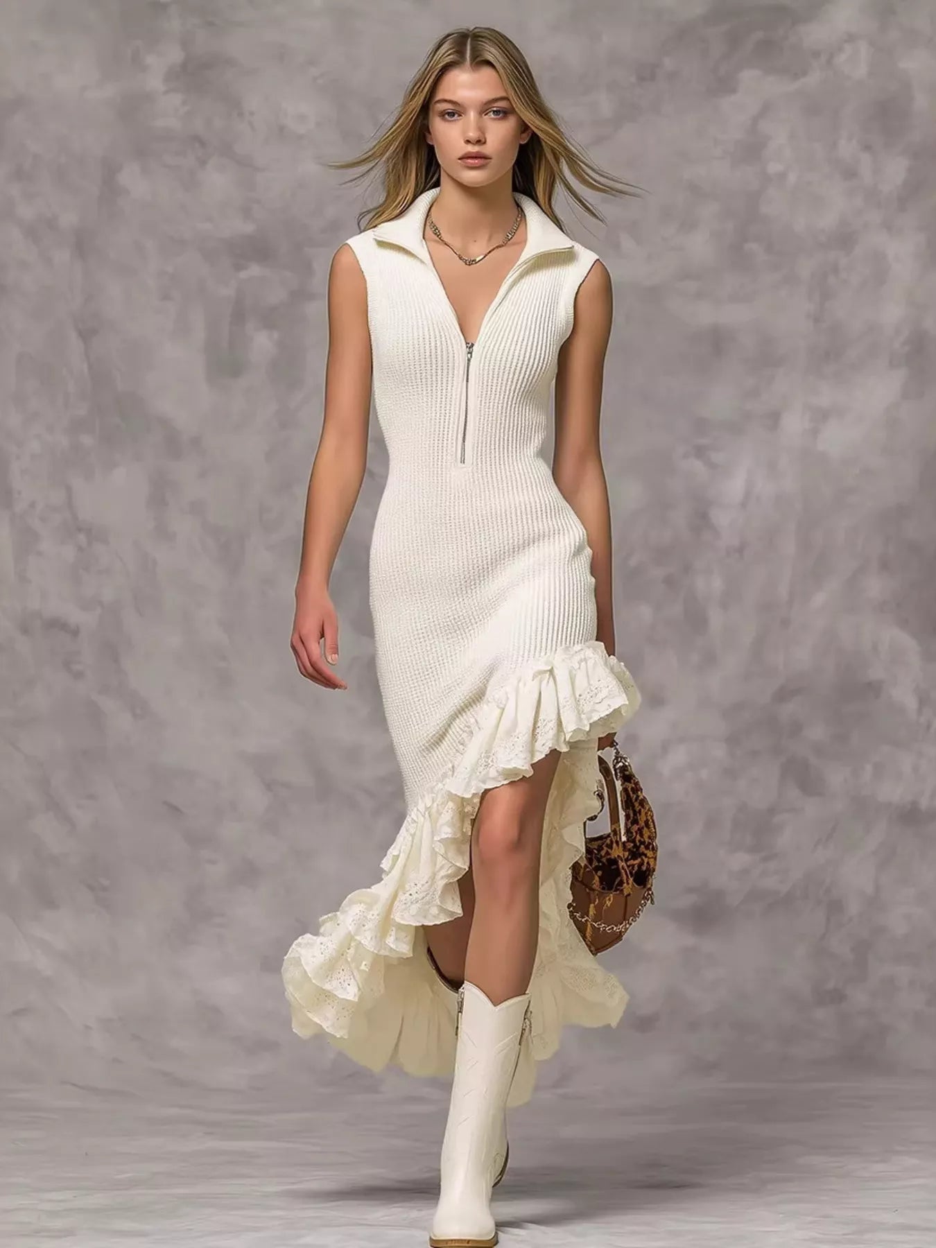 Asymmetrical Ruffle Hem Sleeveless Knit Dress Trendsi