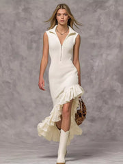 Asymmetrical Ruffle Hem Sleeveless Knit Dress Trendsi