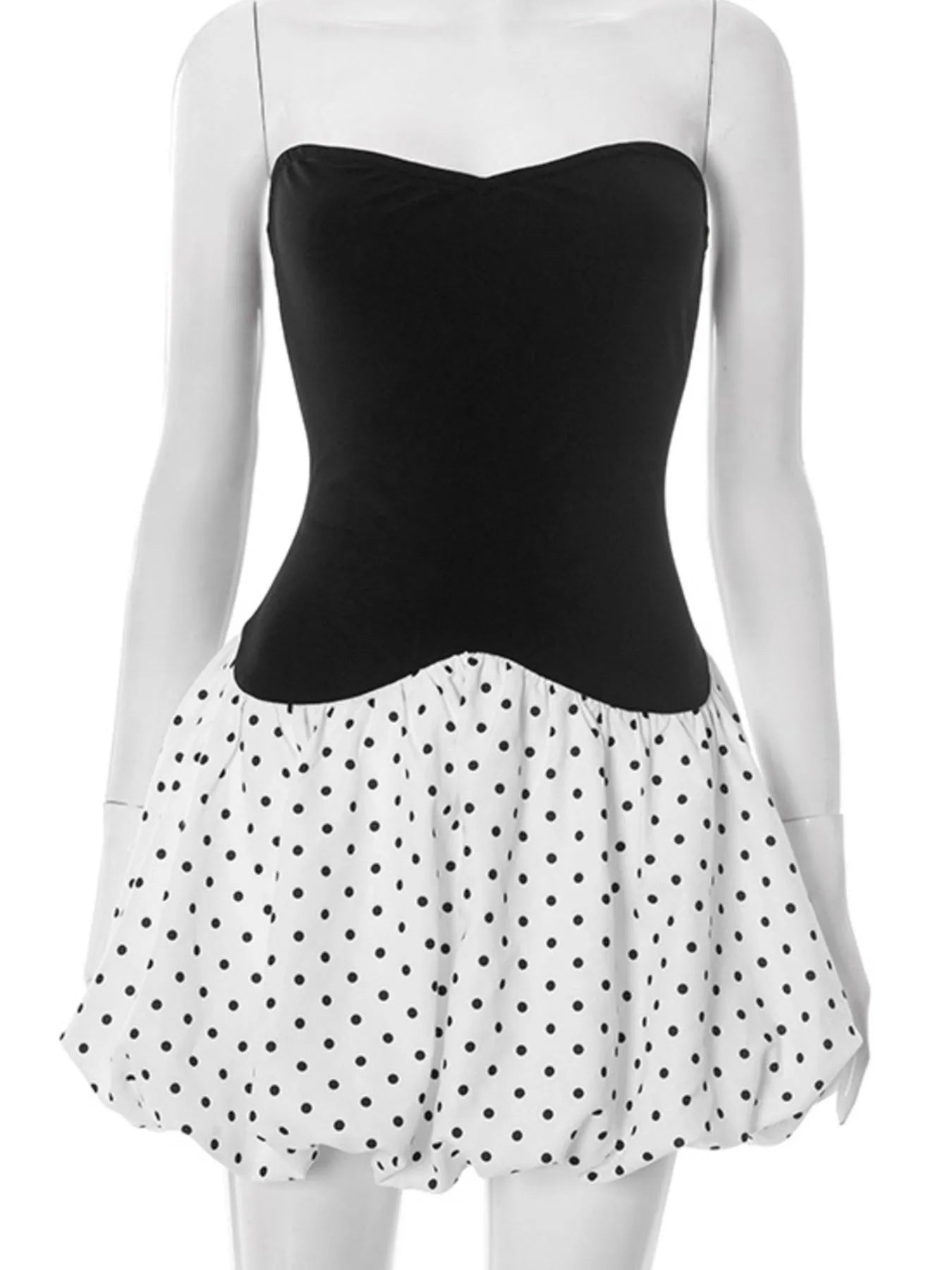 Sweetheart Neck Polka Dot Tube Mini Dress OutfitFlow