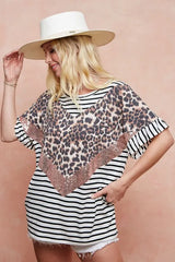 BiBi Stripe Rayon Span Knit Color Block Top With Leopard OutfitFlow