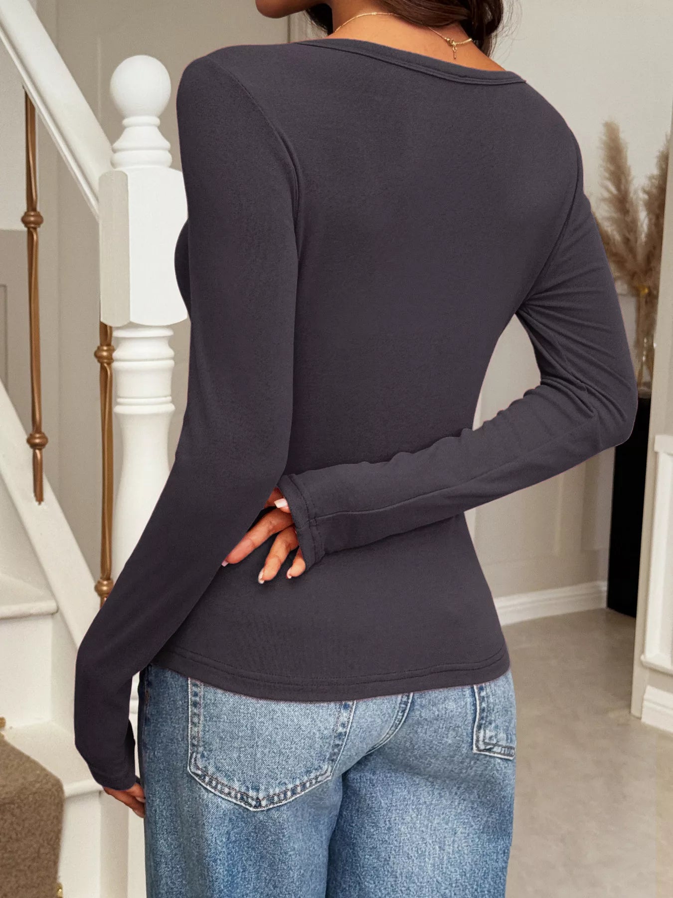 Button-Front Long Sleeve Knit Top Trendsi