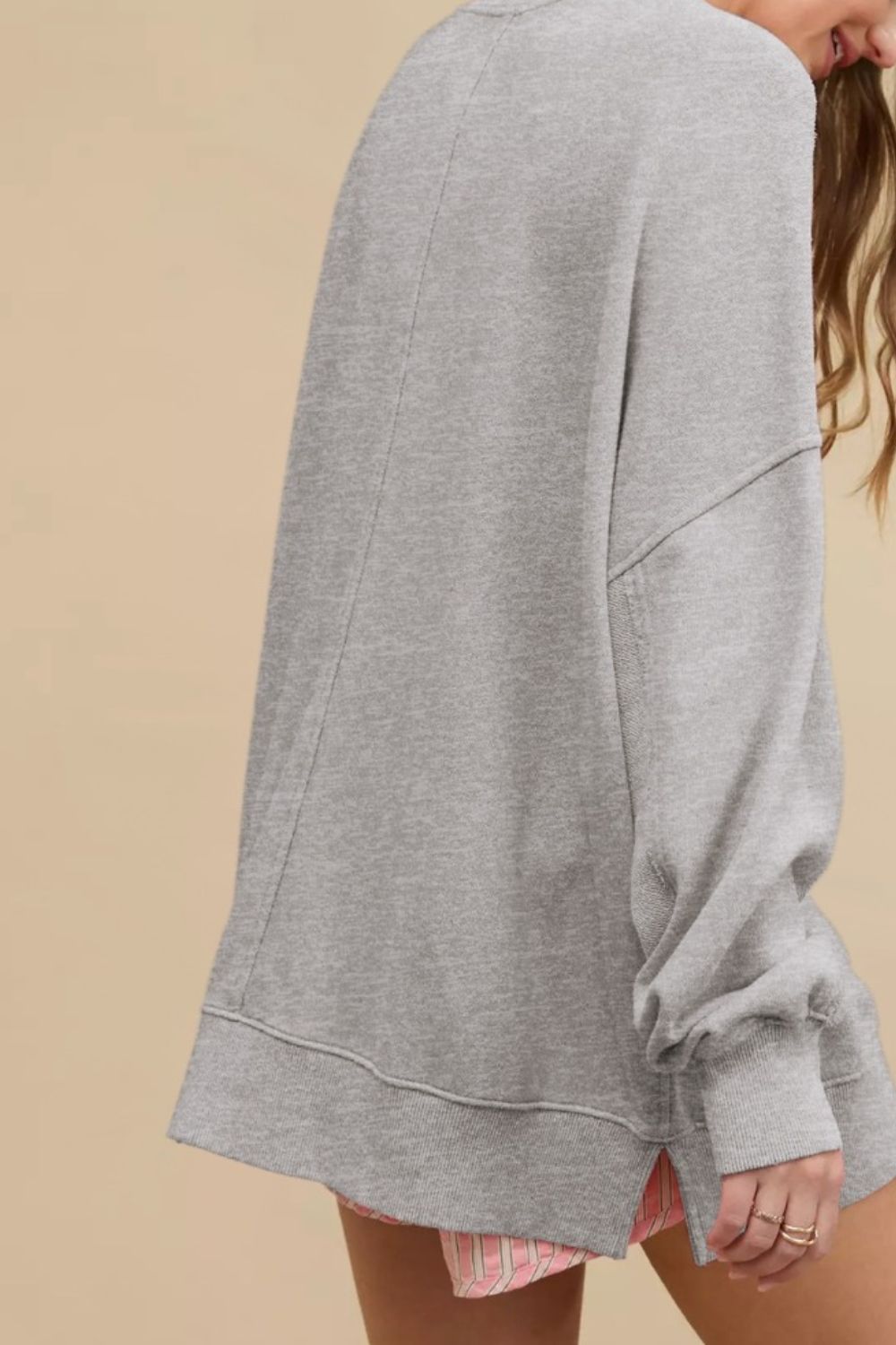 Outfit Flow - Side Slit Round Neck Long Sleeve Sweatshirt