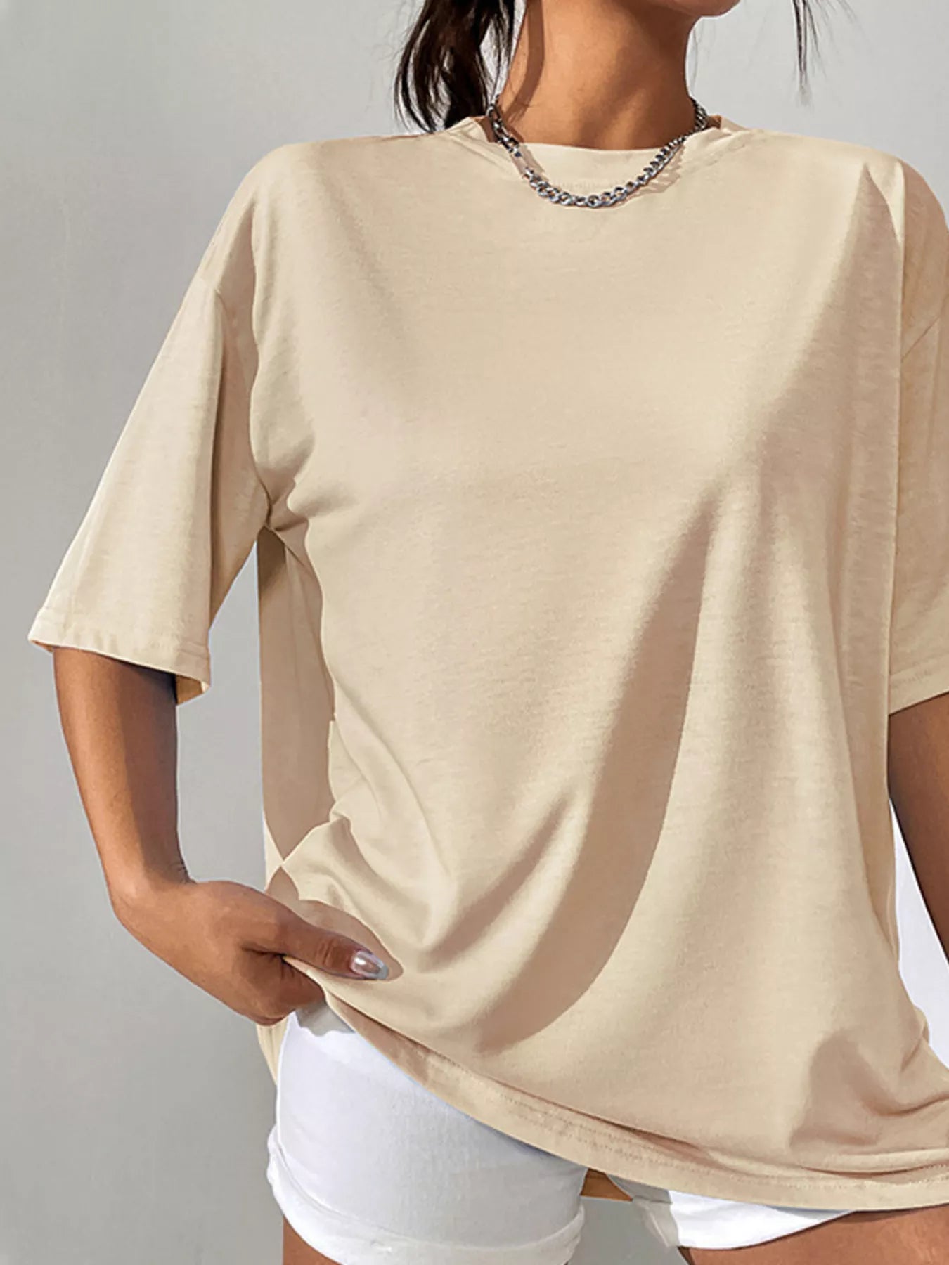 Oversized Solid Color Casual T-Shirt OutfitFlow