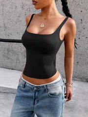 Solid Color Square Neck Tank OutfitFlow