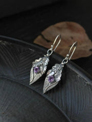 Alloy Rhinestone Leaf Shape Earrings Purple One Size OutfitFlow