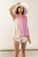 BiBi Frill Shoulder Strap Color Block Bodice Top OutfitFlow