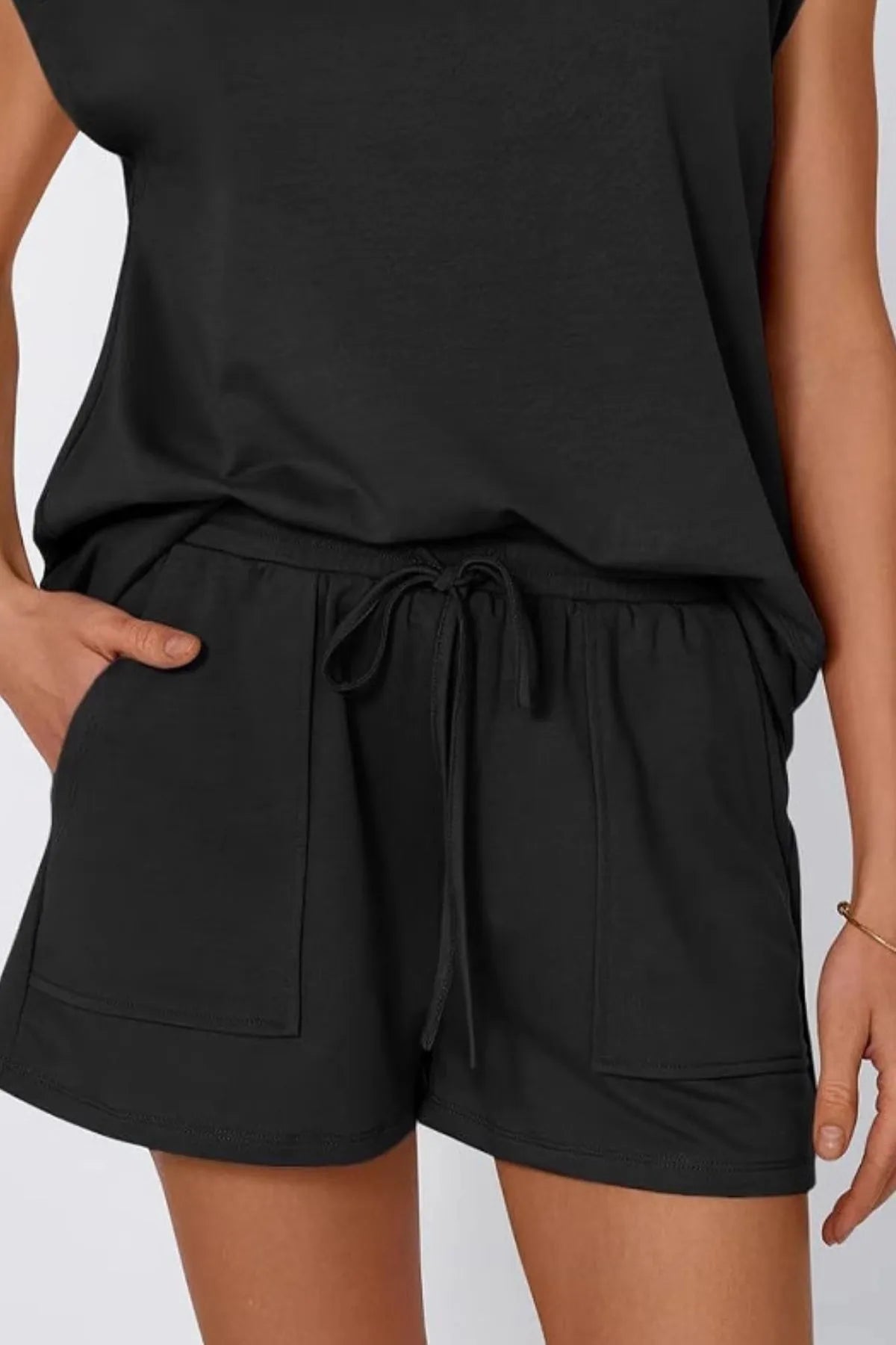 Round Neck Cap Sleeve Top and Shorts Set OutfitFlow