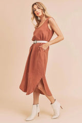Aemi + Co Round Neck Midi Tank Dress with Pockets OutfitFlow