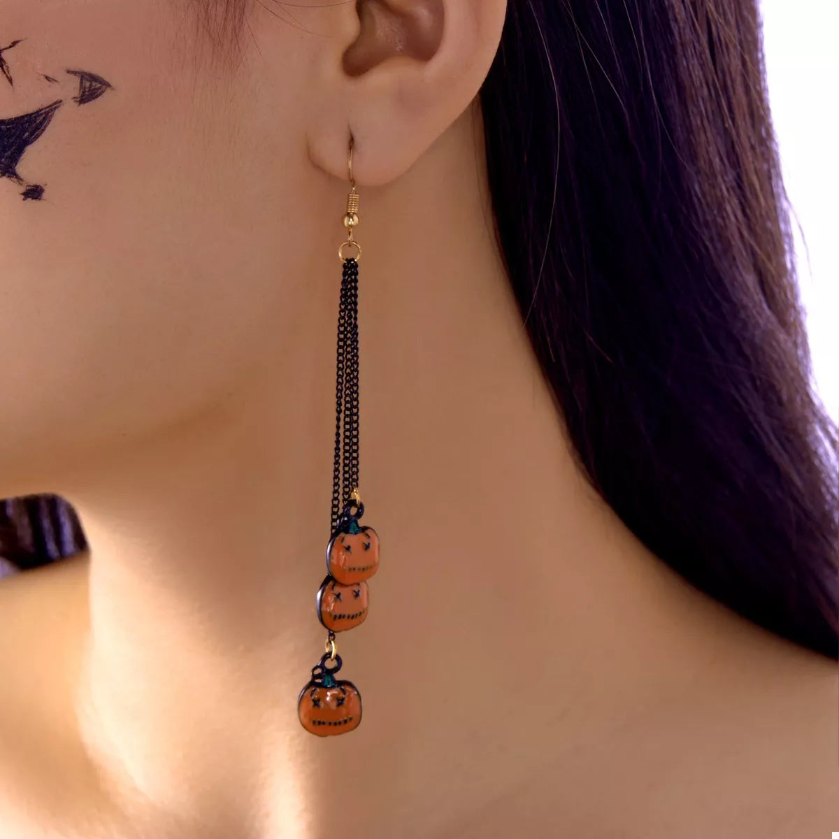 Halloween Pumpkin Chain Drop Earrings OutfitFlow
