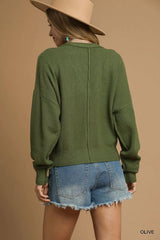 Umgee Chunky Cable Knit V-Neck Button-Up Cardigan OutfitFlow