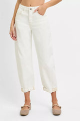 RISEN Full Size High Rise Barrel Cropped Jeans Plus Size OutfitFlow