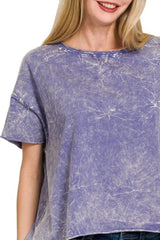 Zenana Washed Crew Neck Short Sleeve Crop Box Tee OutfitFlow