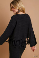 Umgee Crochet Knit Crop Top with Frey Hem OutfitFlow