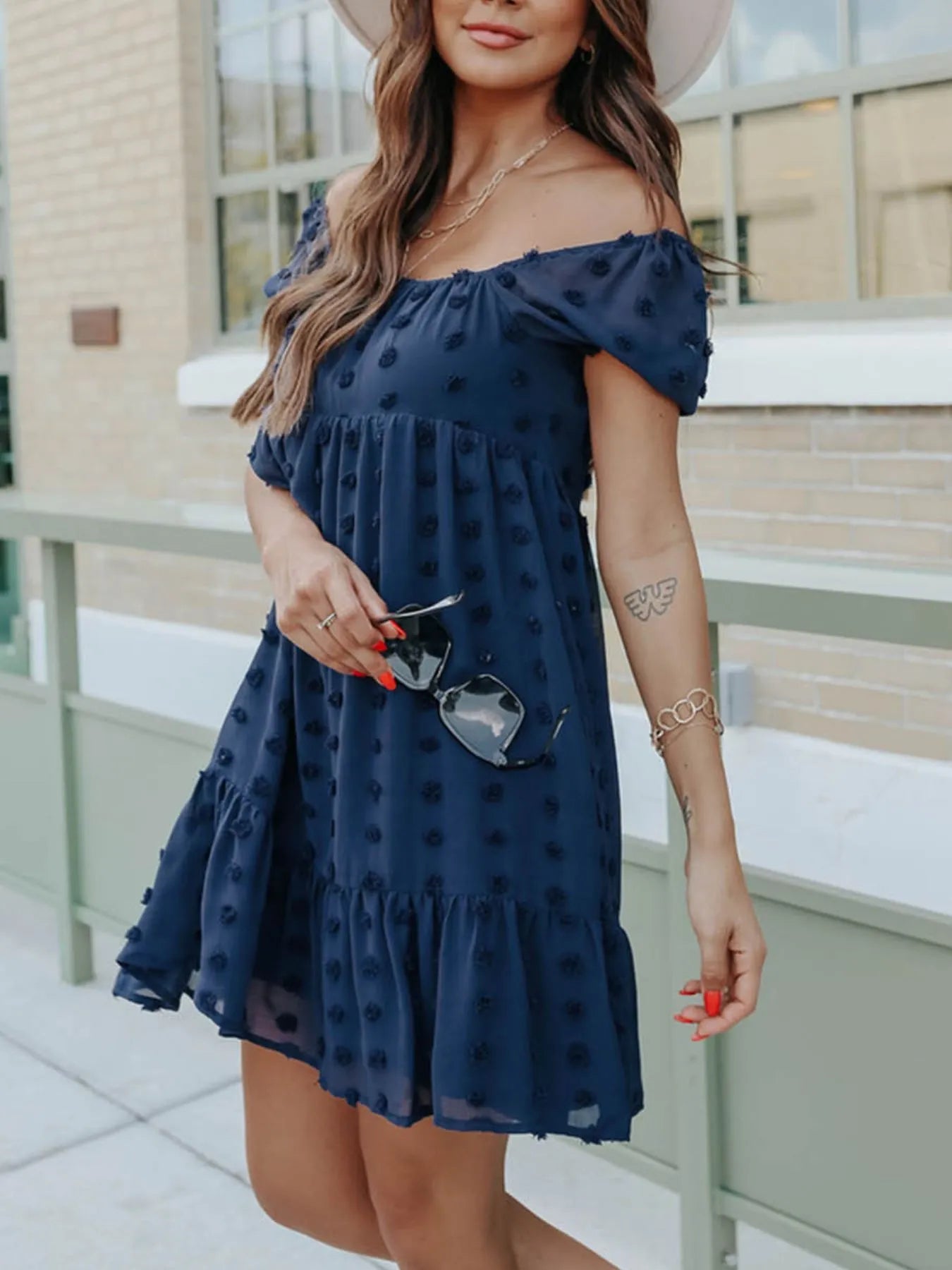 Swiss Dot Square Neck Mini Dress OutfitFlow
