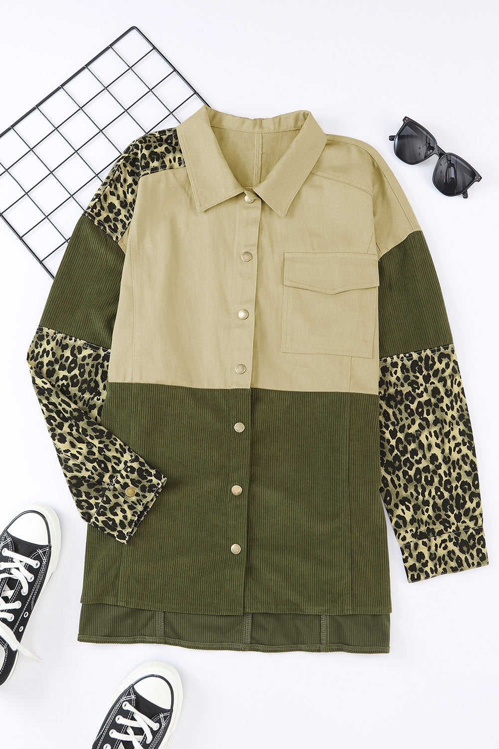 Outfit Flow - High-Low Leopard Snap Down Jackets