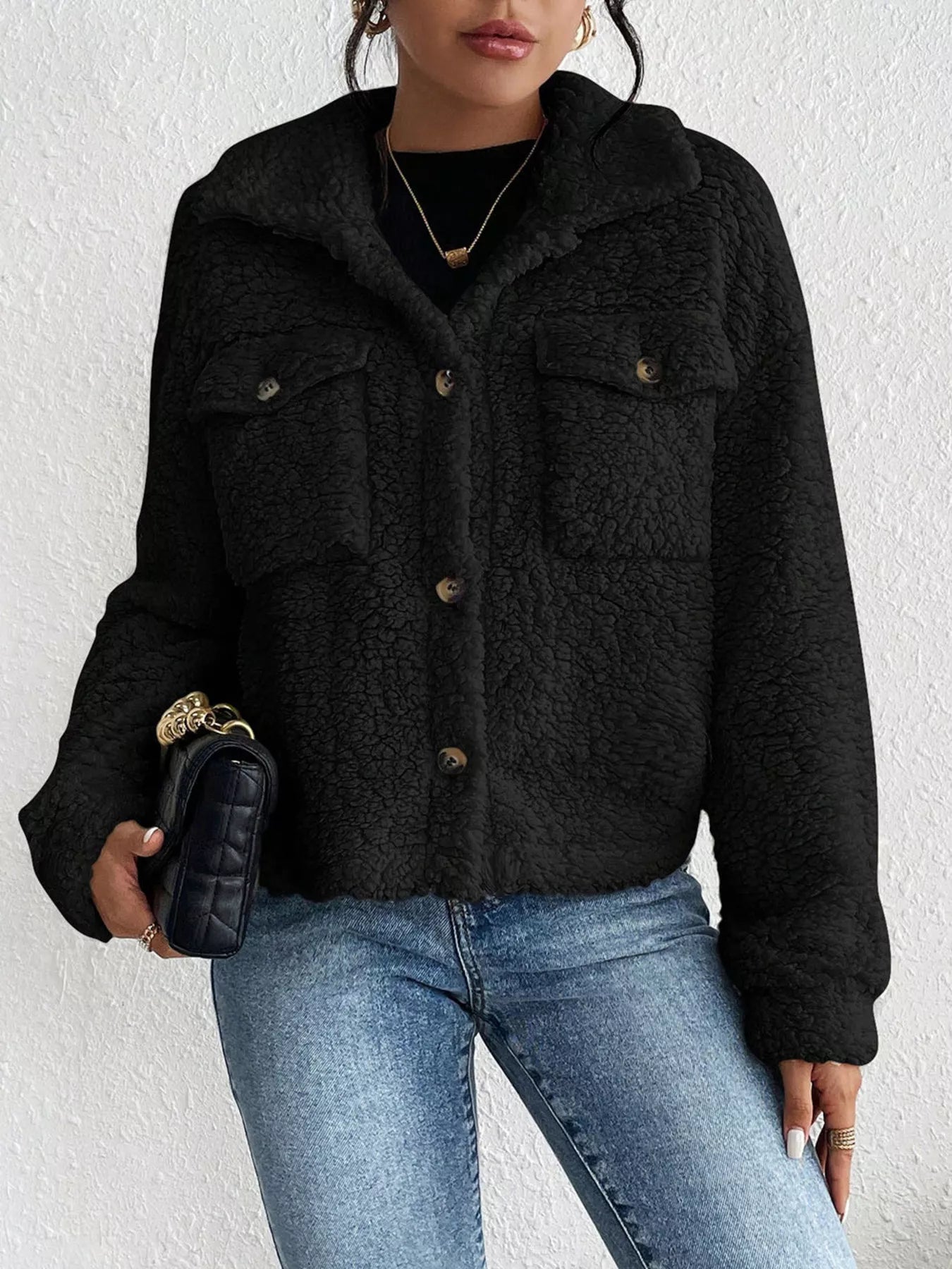 Cozy Sherpa Button-Down Jacket OutfitFlow
