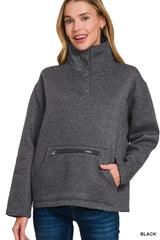 Zenana Fleece Washed High Neck Kangaroo Pocket Sweatshirt Trendsi