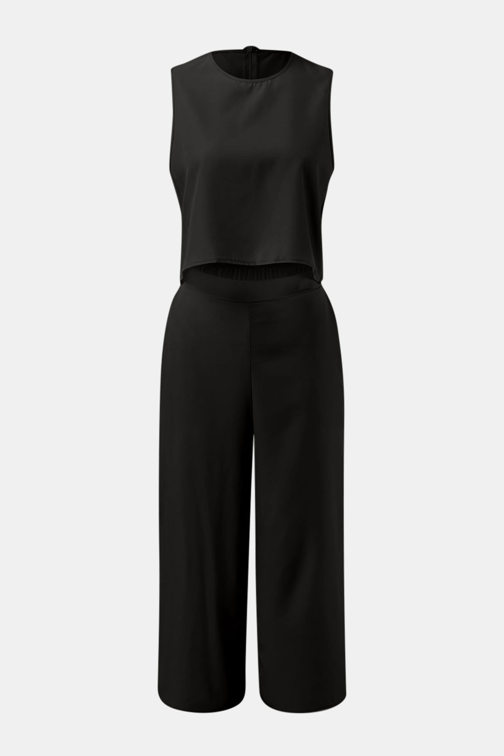 Outfit Flow - Round Neck Top and Wide Leg Pants Set