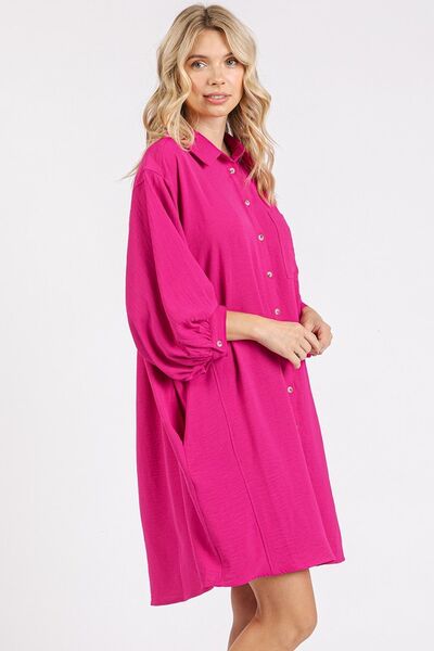 Mittoshop Airflow 3/4 Sleeve Buttoned Shirt Mini Dress OutfitFlow