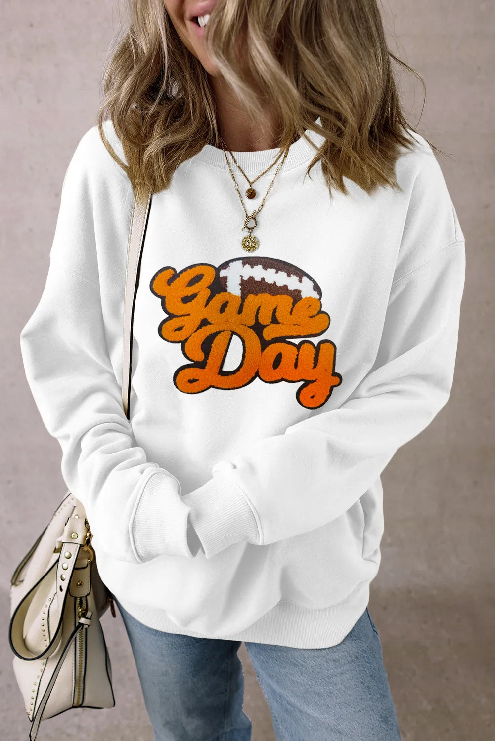 Outfit Flow - GAME DAY Football Round Neck Long Sleeve Sweatshirt