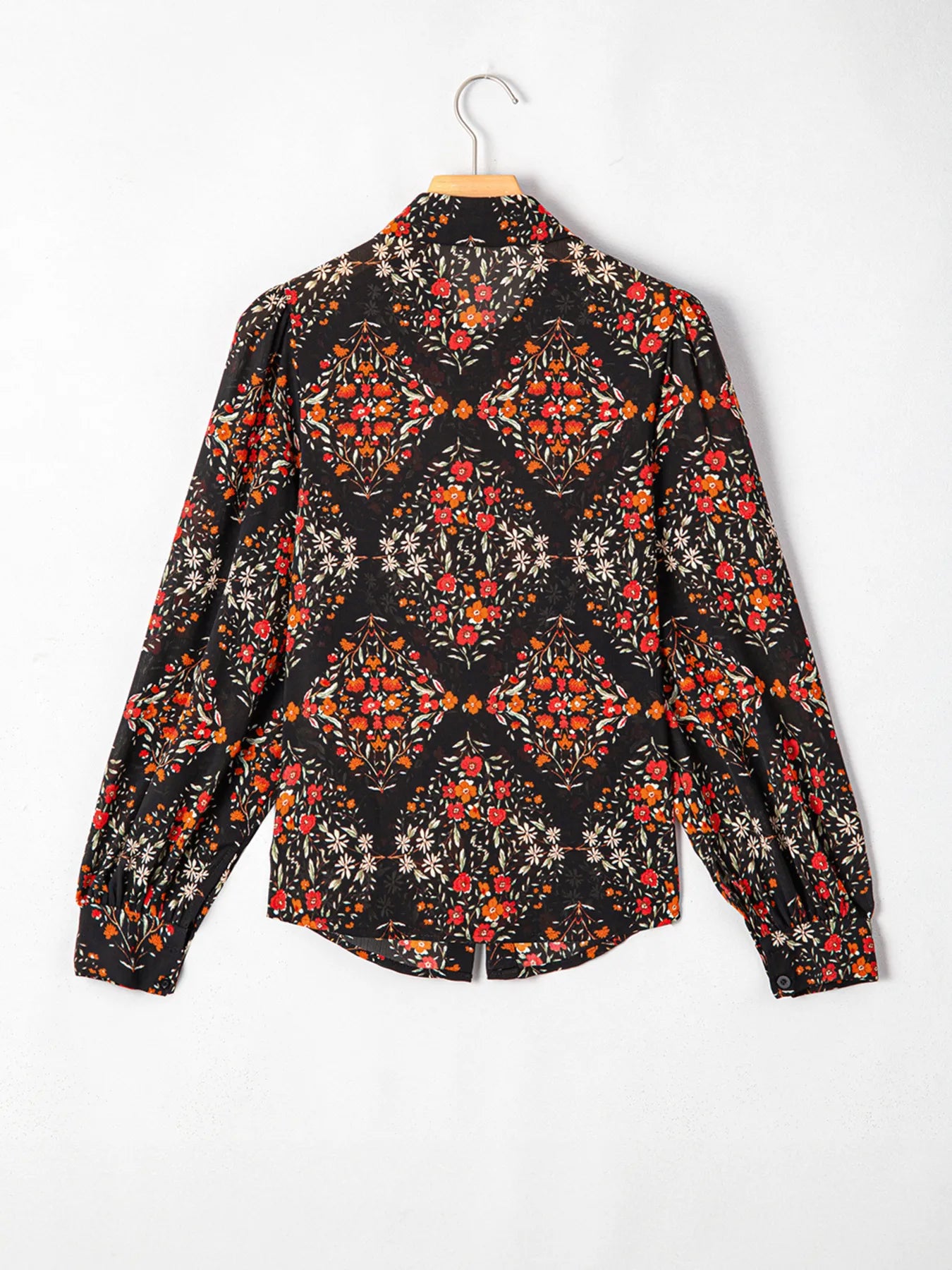 Floral Print Lantern Sleeve Loose Shirt OutfitFlow