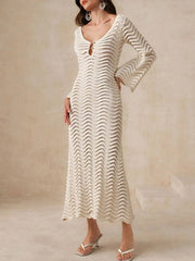 Wave Openwork Crochet Maxi Knit Dress OutfitFlow