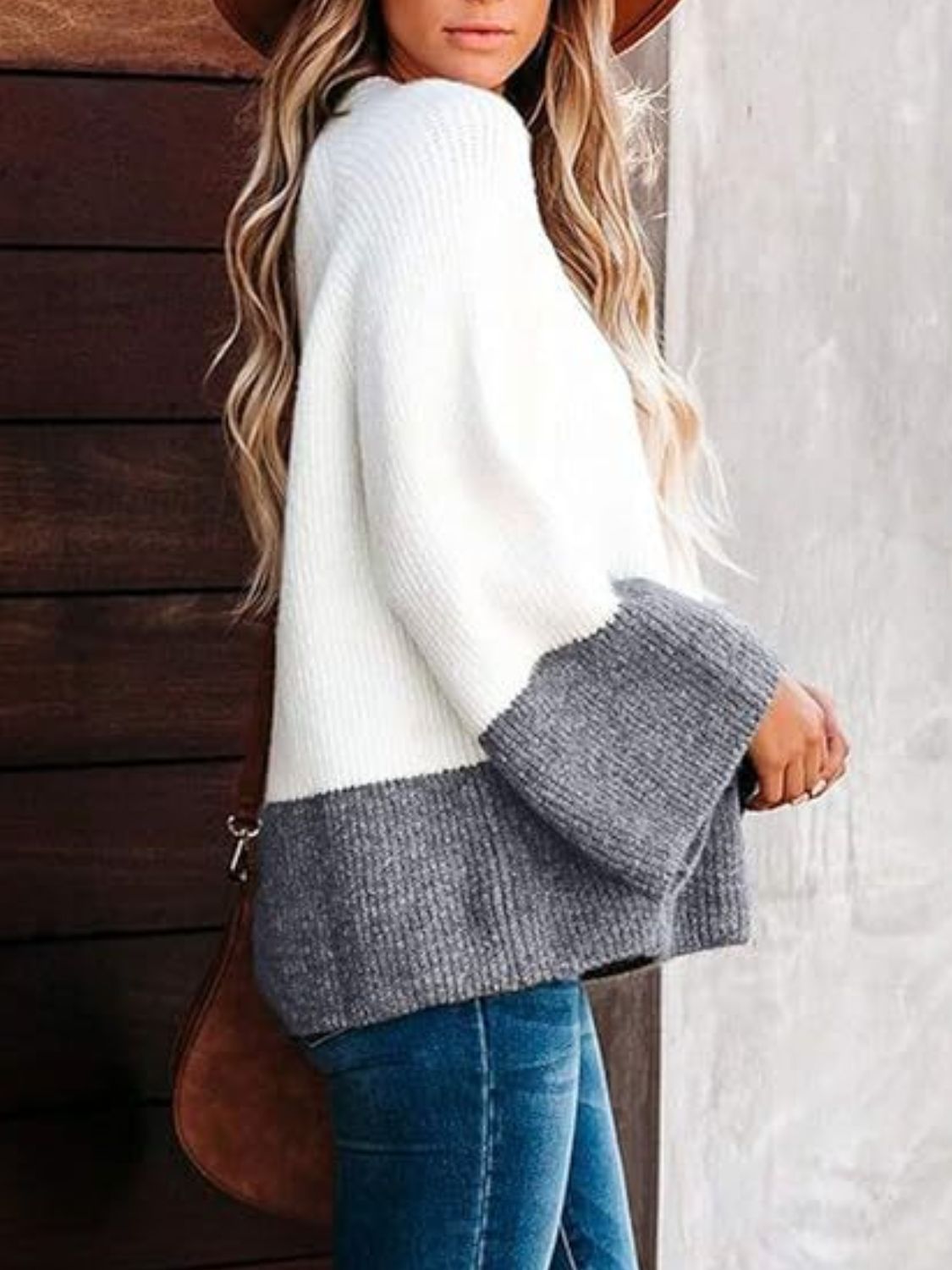 Outfit Flow - Contrast Round Neck Long Sleeve Sweater