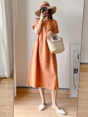 Full Size Casual Round Neck Midi Dress Plus Size OutfitFlow