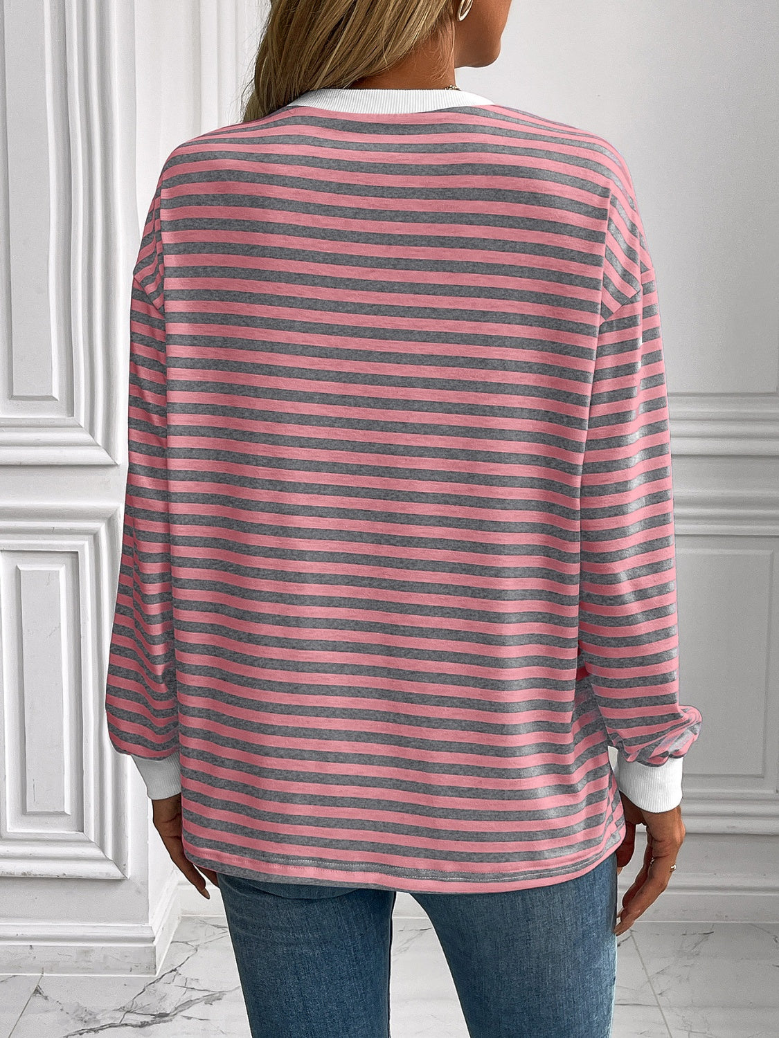 Outfit Flow - Ivy Lane Striped Round Neck Long Sleeve Sweatshirt