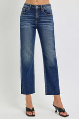 RISEN High Rise Slim Barrel Jeans DARK OutfitFlow