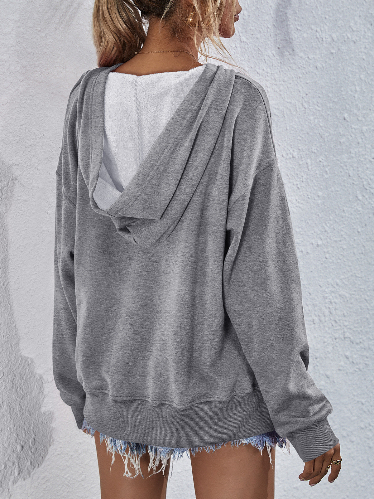 Outfit Flow - Dropped Shoulder Slit Hoodie