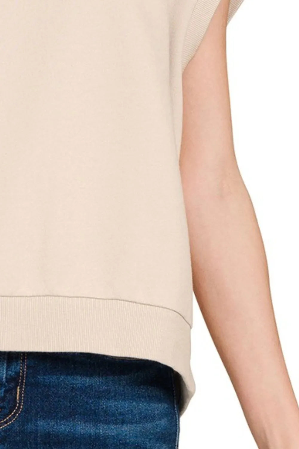 Zenana French Terry Round Neck Cap Sleeve T-Shirt OutfitFlow