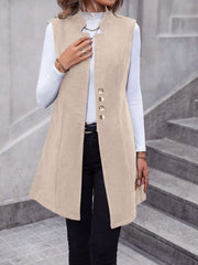 Button-Down Longline Vest Coat Apricot Trendsi