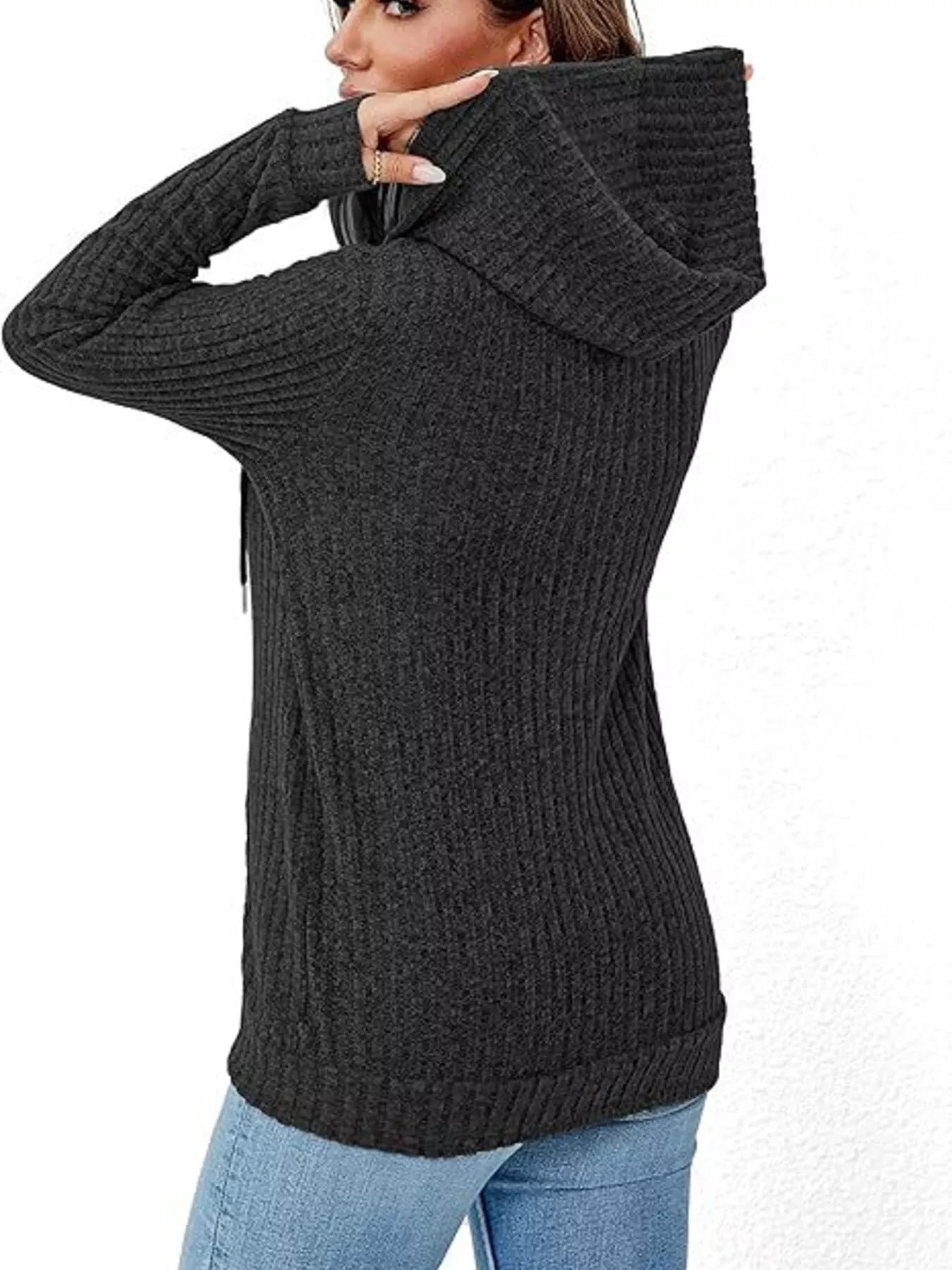 Ribbed Zip Up Hooded Outerwear Trendsi
